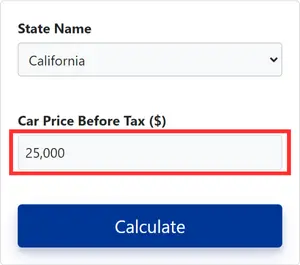 Car Sales Tax Calculator interface with price input fields